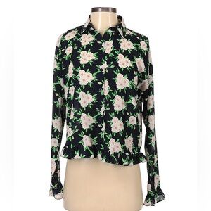 Floral Print Women's Top asos size 4, women’s small black green pink long sleeve
